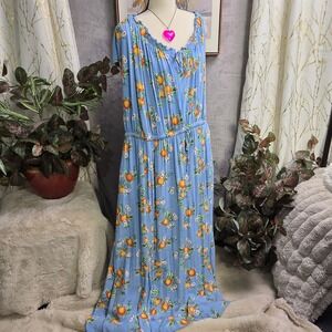 Torrid Orange Grove Maxi Dress Blue Floral Print Smocked Waist‎ Off Shoulder
